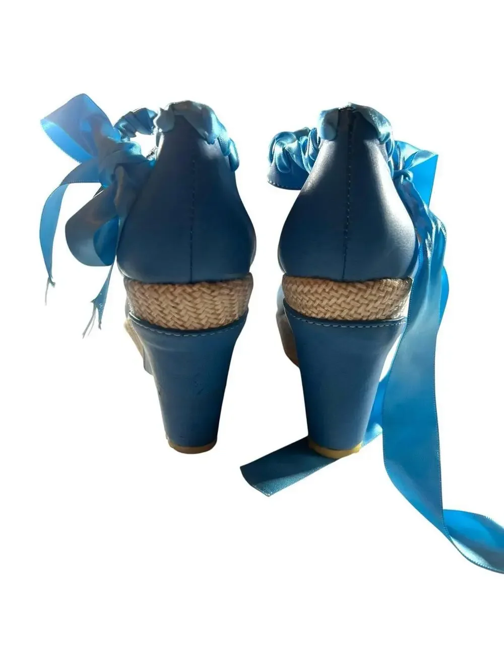 Lolita Blue Ribbon Lace Up Wedge Heels